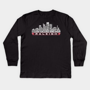 Carolina Hockey Team All Time Legends, Raleigh City Skyline Kids Long Sleeve T-Shirt